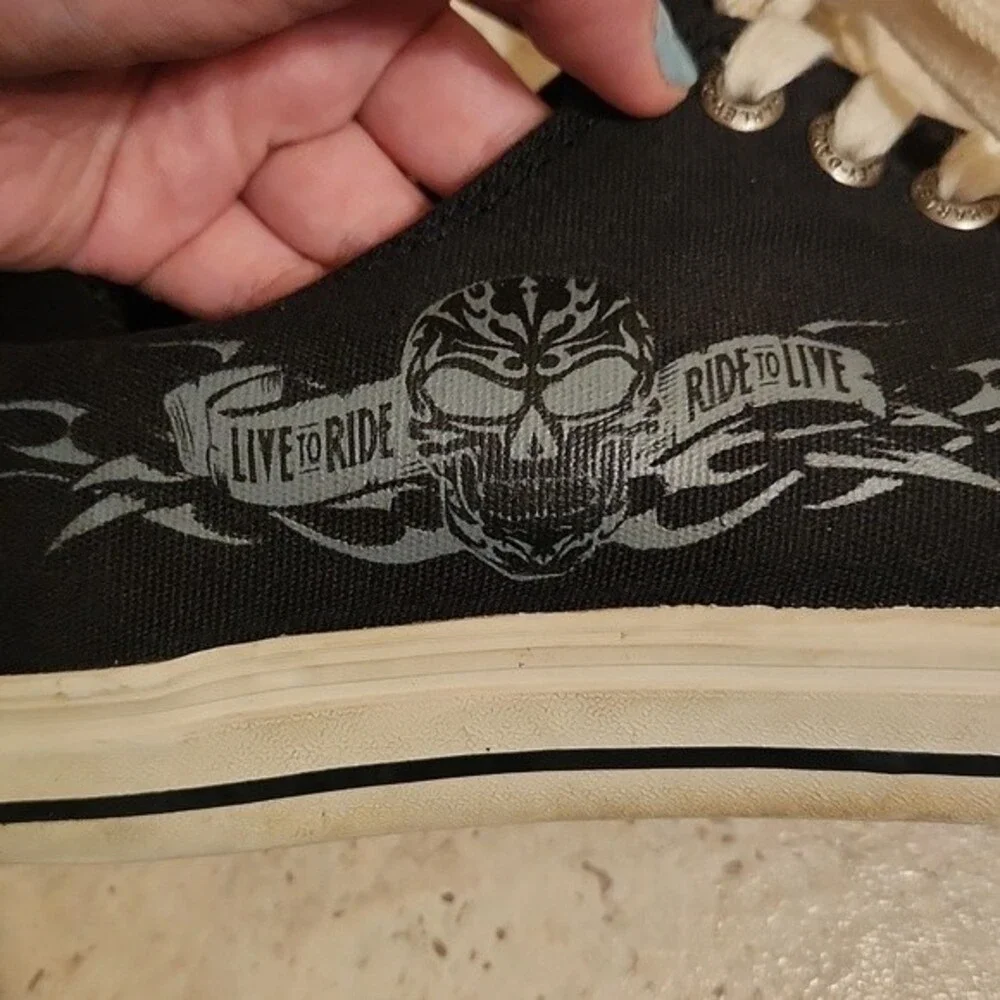 Harley Davidson Black Lace-Up Shoes w/ Flame Soles Men's 9.5 Women's 11